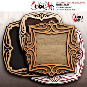 Szablony ramek 2-warstwowych Wektorowe pliki cyfrowe SVG DXF do cięcia drewna, tektury, winylu GlowForge Cricut Laser Cutting JH-380