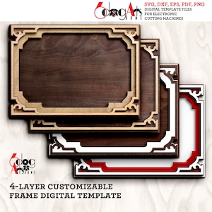 Plantilla de marco en capas Archivos digitales SVG DXF vectoriales para corte de vinilo, cartón y madera GlowForge Cricut Laser Cutting JH-71b