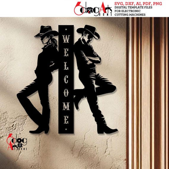 Cowboy & Cowgirl SVG Welcome Door Sign Digital Template Download
