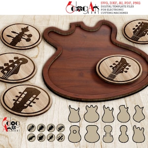 Muziek gelaagde SVG DXF-sjablonen - gitaar, vioollade, onderzetter digitale bestanden download Laser GlowForge Cricut snijgravure JH-436
