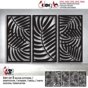 5 tropische bladeren bloemen muur Decor scheidingswand partitie privacy scherm sjablonen digitale Svg Dxf-bestanden laser plasmasnijden CNC JB-345