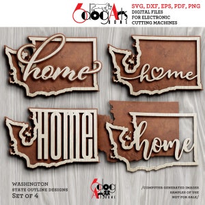 4 Washington State overzicht huis muur decor gelaagde sjablonen vector digitale SVG DXF-bestanden GlowForge lasersnijden Cricut downloaden JH-333