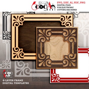 Plantillas de marcos en capas Archivos SVG DXF digitales vectoriales para corte de vinilo, cartón y madera GlowForge Cricut Corte láser JH-198
