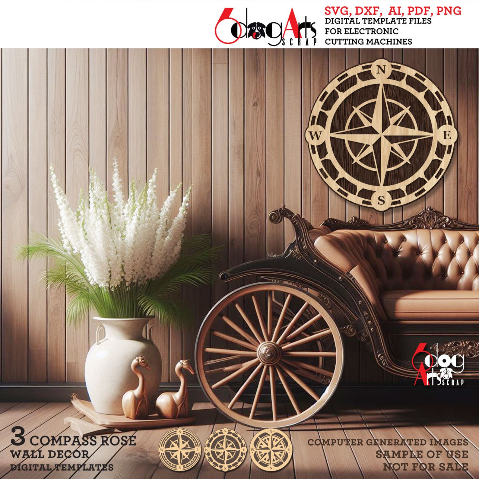 Layered Compass Rose Digital Templates (set of 3) SVG DXF Files Wood ...