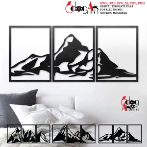 Paquete de decoración de pared con 3 montañas: Archivos de plantillas digitales para corte láser/plasma (SVG DXF) JH-497