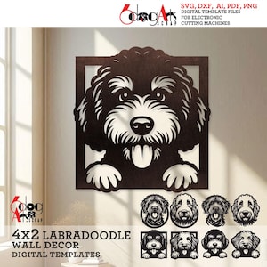 4x2 Labradoodle Dog Decoração de parede Modelos digitais SVG DXF Arquivos Download instantâneo Laser cnc router Cricut Metal Paper Cutting JH-637