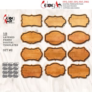 12 plantillas de marco en capas conjunto 2 archivos DXF SVG digitales vectoriales para corte de vinilo de cartón de madera GlowForge Cricut corte con cuchillo láser JH-65