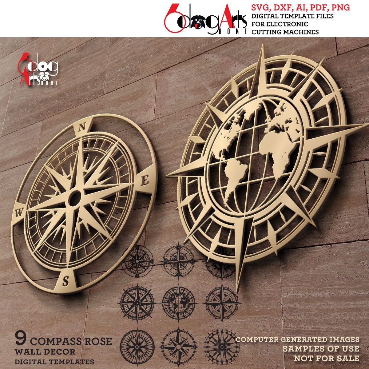 9 SVG DXF Bundle Compass Rose Wall Decor Templates Digital Files ...