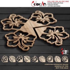 9 Floral, Monstera Puzzle Coaster Trivet Templates Vector Digital SVG DXF Files Instant Download Laser Cutting GlowForge Cricut Maker JH-431