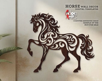 Modelo digital SVG/DXF para decoração de parede com tema de cavalos, para corte a laser, CNC e plasma. Download instantâneo. JH-561