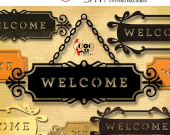 Welcome Sign SVG / DXF Bundle: 4 Laser Cutting Templates, JB-1204m