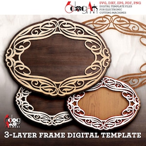 Geschichtete Vintage Rahmen Vorlage Vektor Digitale SVG DXF Dateien für Holz Karton Vinyl Laser GlowForge Cricut Schneiden JH-620