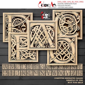 Plantillas de posavasos celtas con alfabeto completo de 26 letras Archivos SVG DXF digitales vectoriales Descarga de corte por láser GlowForge Cricut Maker JH-248