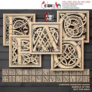 26 Letters Full Alphabet Celtic Coaster Trivet Templates Vector Digital SVG DXF Files Download Laser Cutting GlowForge Cricut Maker JH-248