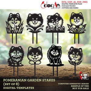 May include: Set of eight black silhouette digital cut files of Pomeranian dogs in various poses. The files are for use with electronic cutting machines. The images are computer generated and are not for sale.