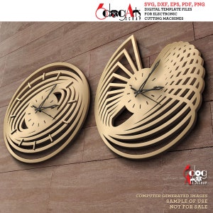 2 Minimalist Wall Clock Templates Digital Vector Files Svg Dxf Download Home Decor Laser Metal Wood Cutting CNC Plasma Cutter JH-229