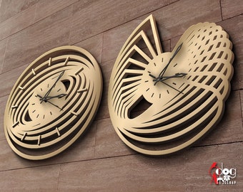 2 Minimalist Wall Clock Templates Digital Vector Files Svg Dxf Download Home Decor Laser Metal Wood Cutting CNC Plasma Cutter JH-229