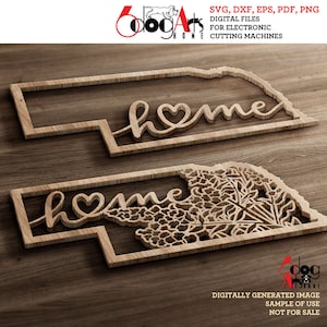 6 Nebraska State Outline Home Wall Decor Layered Templates Vector Digital SVG DXF Files GlowForge Laser Cutting Cricut Download JH-246
