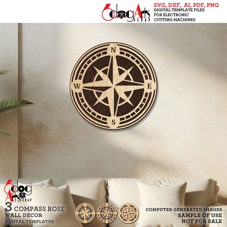 Compass Rose Router Template Layered Compass Rose Digital Templates (set of 3) SVG DXF Files Wood ...