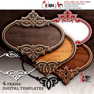 4 Geschichtete Rahmen Vorlagen Vektor Digitale SVG-DXF-Dateien für Holz Karton Vinyl Schneiden GlowForge Cricut Laserschneiden JH-724