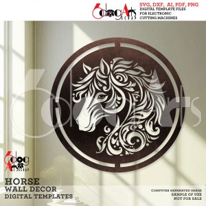 Pferd Wand-Dekor Digitale Vorlagen SVG DXF-Dateien Sofortiger Download Laser Glow Forge Cnc-Fräser Cricut Metall Papierschnitt JH-599