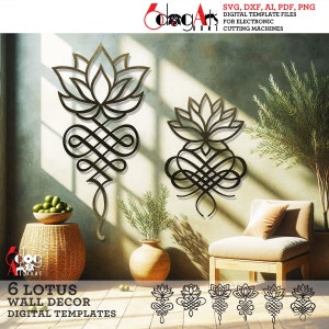 Decorazione da parete con fiori di loto Modelli digitali File SVG DXF Download immediato Laser Glow Forge CNC Router Cricut Taglio metallo legno JH-614