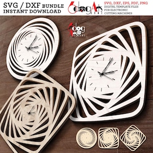 3 Minimalist Wall Clock Templates Bundle, Laser Cut Files (SVG, DXF) Download JB-1832