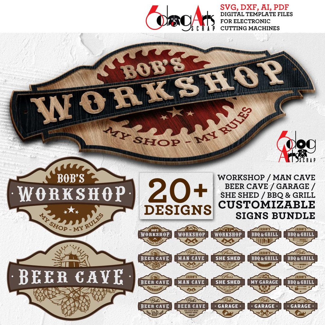Signcode Workshop 20+ Customizable Multilayered Workshop Sign Templates SVG DXF (digital ...