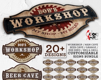Oltre 20 modelli personalizzabili di cartelli per officine multistrato SVG DXF (download digitale) JH-673