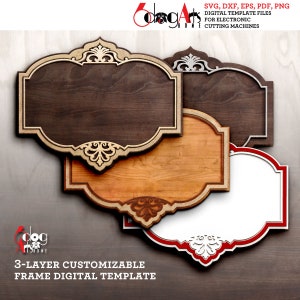 Plantilla de marco en capas Archivos digitales SVG DXF vectoriales para corte de madera, cartón, vinilo, GlowForge, Cricut, corte láser con cuchillo JH-74