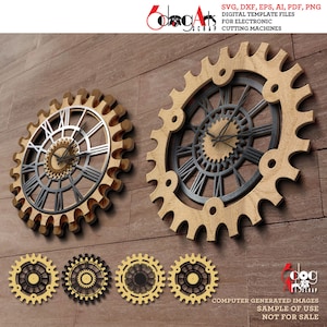 4 Steampunkowe szablony zegara ściennego wielowarstwowe pliki wektorowe cyfrowe Svg Dxf Wystrój domu GlowForge Cięcie laserowe Natychmiastowe pobieranie JH-318