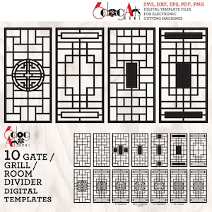 14 Grill Gate Room Screen Divider Partition Wall Decor Templates Digital Svg Dxf Files Laser Cricut Glow Forge Plasma Cutting CNC JH-203