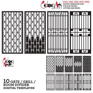 10 Grill Gate Room Screen Divider Partition Templates Digital Svg Dxf Files Laser Cricut Glow Forge Plasma Cutting CNC Download JH-204