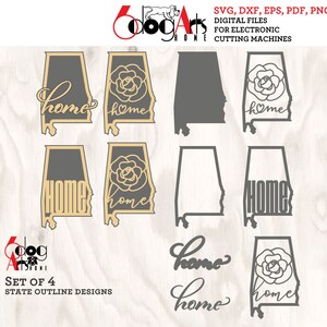 4 Alabama State Outline Home Wall Decor Layered Templates Vector ...
