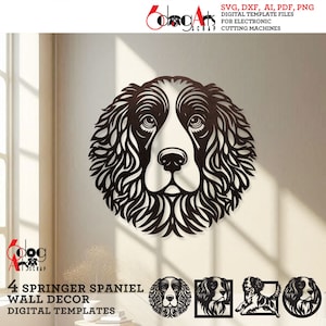 4 Springer Spaniel Wand Dekor Digitale Vorlagen SVG DXF Dateien Sofortiger Download Laser Glow Forge Cnc Fräser Cricut Metall Papier schneiden JH-545