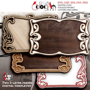 Plantilla de marco en capas Art Nouveau con dos archivos SVG y DXF digitales para descargar madera, cartón, vinilo, corte por láser, GlowForge, Cricut JH-183a
