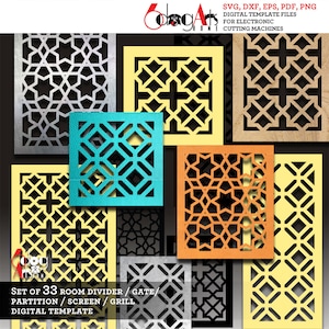 33 modèles de gril motif arabesque fichiers numériques Svg Dxf séparateur d'écran de la pièce séparation laser Cricut Glow Forge découpe plasma CNC JB-1219