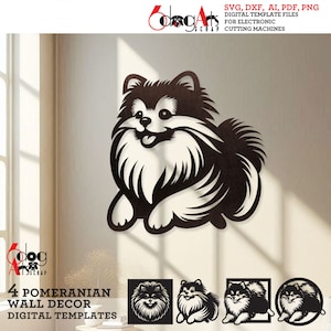 4 Spitz Hund Wand Dekor Digitale Vorlagen SVG DXF Dateien Sofortiger Download Laser Glow Schmiede Cnc Fräser Cricut Metall Papier schneiden JH-543
