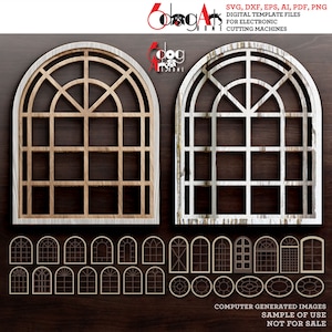 26 gelaagde SVG DXF gebogen venster sjablonen vector digitale bestanden voor GlowForge Laser Cricut cnc hout papier snijden JH-110