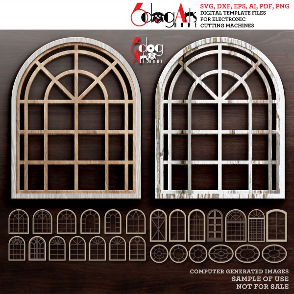 26 Multilayered Arched Window Templates for GlowForge Laser Cricut CNC Wood Paper Cutting Vector Digital Files Svg Dxf JH-110