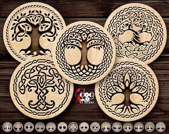 15 Celtic Tree of Life Coaster Wall Decor Templates Digital SVG DXF Files Laser Cutting GlowForge Score & Cut Engraving Download JH-284