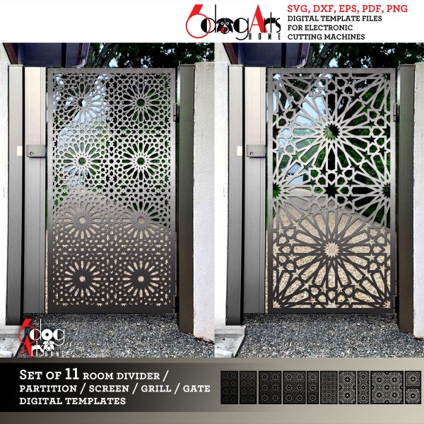 11 Arabesque marocaine Grill Gate Room Screen Divider Partition Templates Digital Svg Dxf Files Laser Glow Forge Plasma Cutting CNC JB-1759