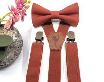 Burnt Orange Suspenders Set, Burnt Orange bow tie, Wedding bow tie, Groom bow tie, Ring bearer, Bow Tie for men, baby, boy, kids