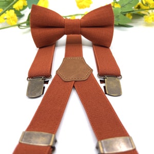 Burnt Orange Suspenders Set, Burnt Orange bow tie, Wedding bow tie, Groom bow tie, Ring bearer, Bow Tie for men, baby, boy, kids image 1