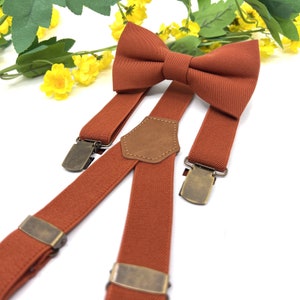 Burnt Orange Bow Tie and Suspenders Set: Wedding, Ring Bearer