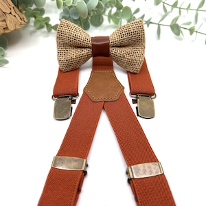Burnt Orange Suspenders and Bow Tie Set: Wedding, Ring Bearer