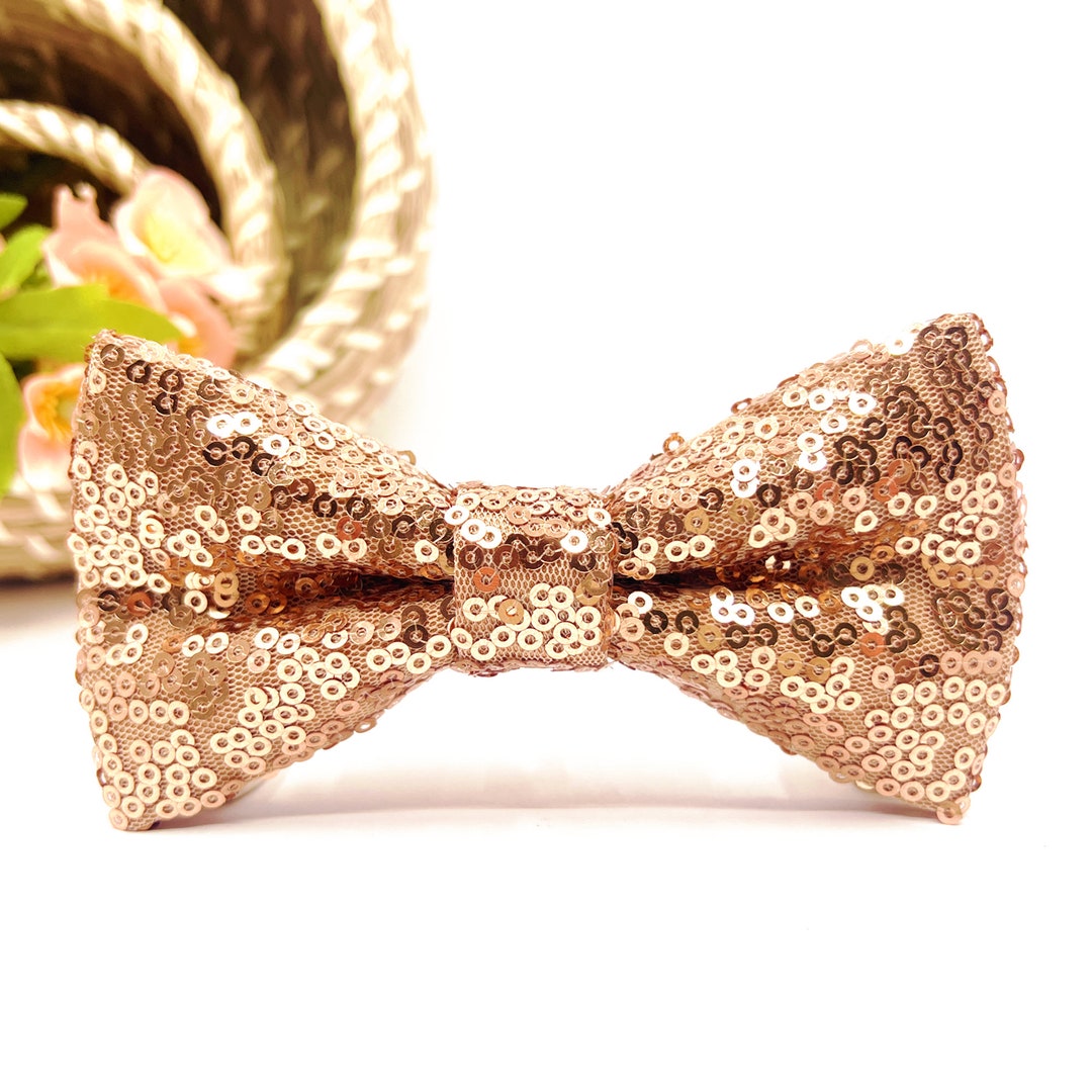 sequin bow tie gold