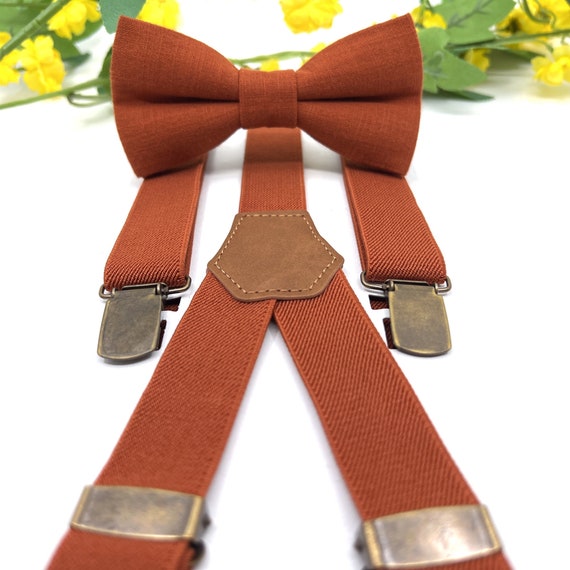 Bretelles Élastiques Réglables Avec Nœud Papillon - Marron - Clips Métalliques Solides - Taille Unique Homme Femme