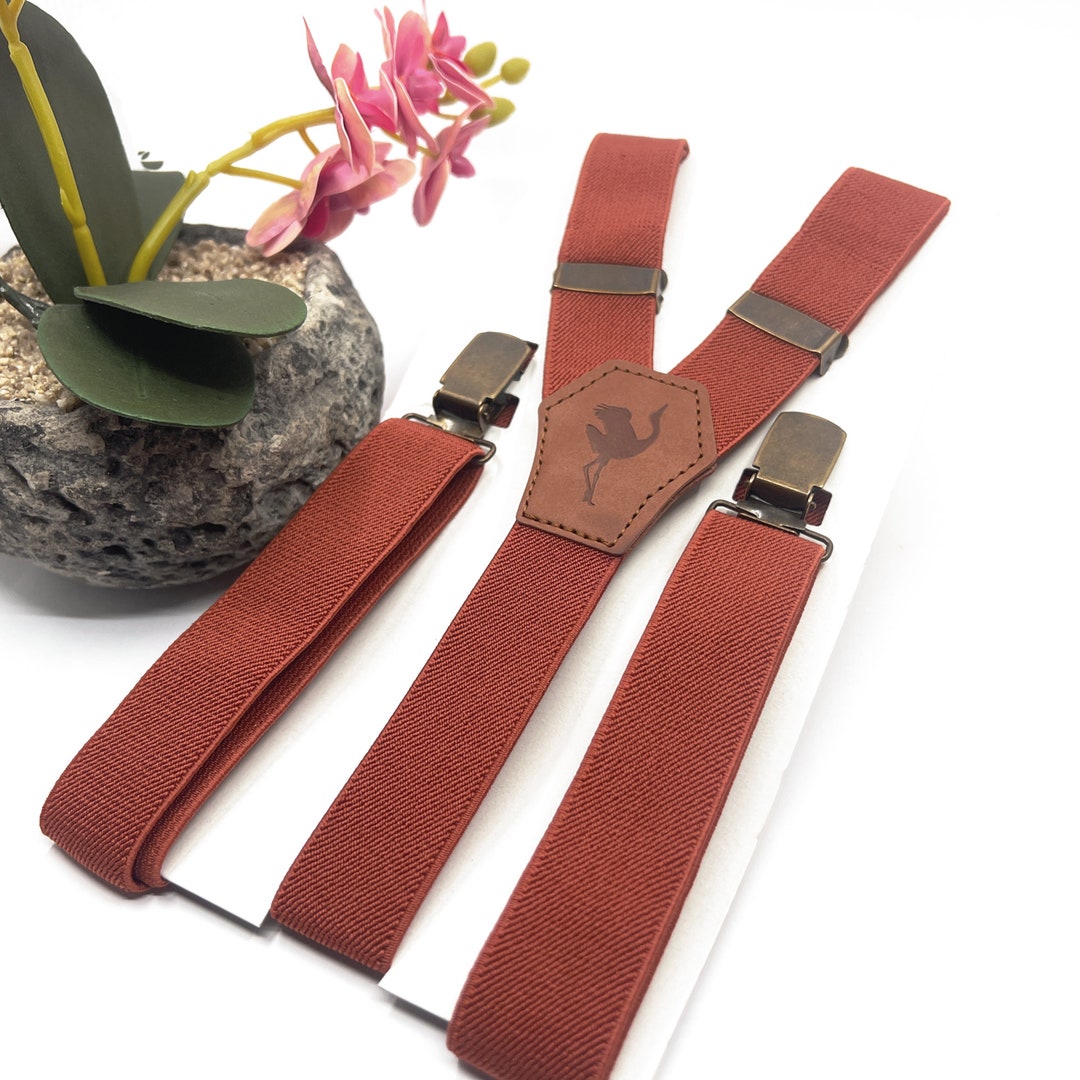 Burnt Orange Suspenders, Groomsmen Suspenders, Ring Bearer, Leather