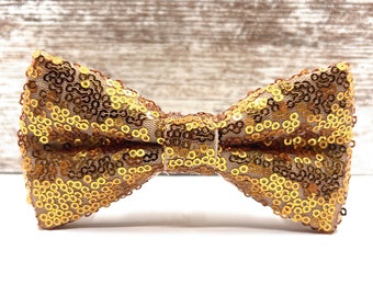 Gold Sequin Bowtie for Weddings Groom and Ring Bearer Perfect for Men, Baby, Boy, and Kids
